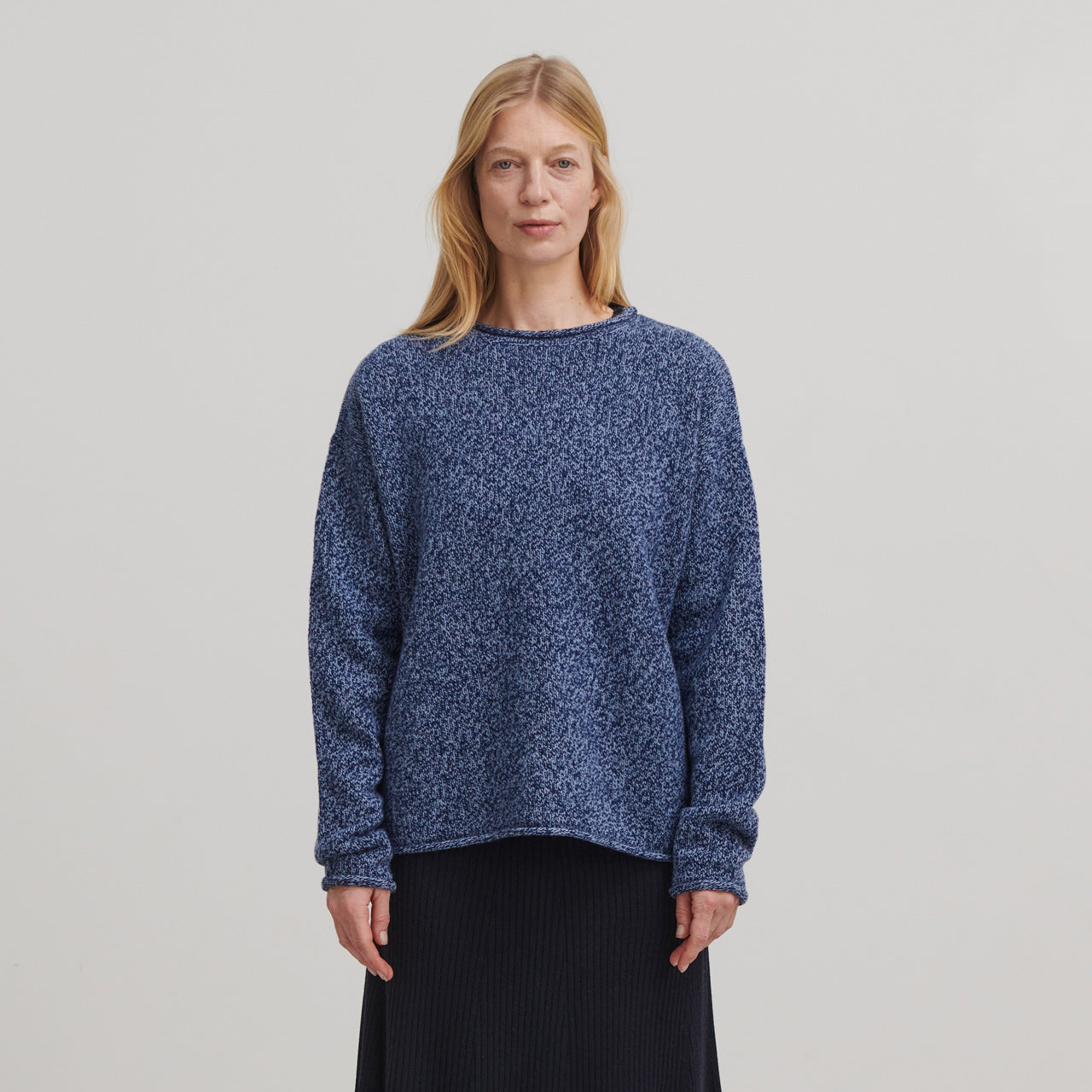 Women's Melange Sweater - 100% Lambswool - Royal/Sky Blue (S, M)