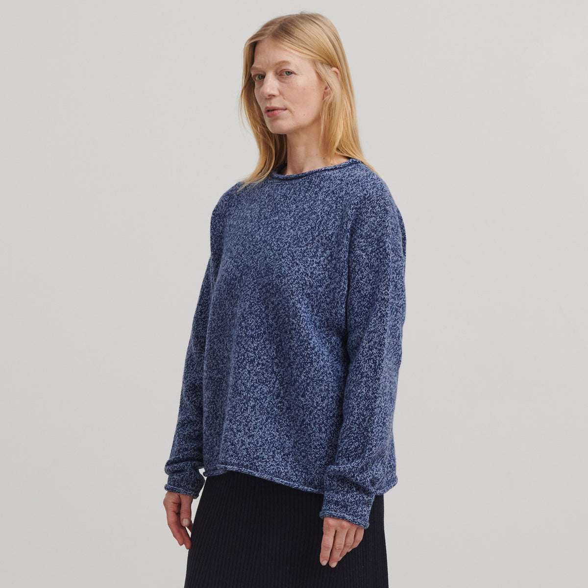 Women's Melange Sweater - 100% Lambswool - Royal/Sky Blue (S, M)