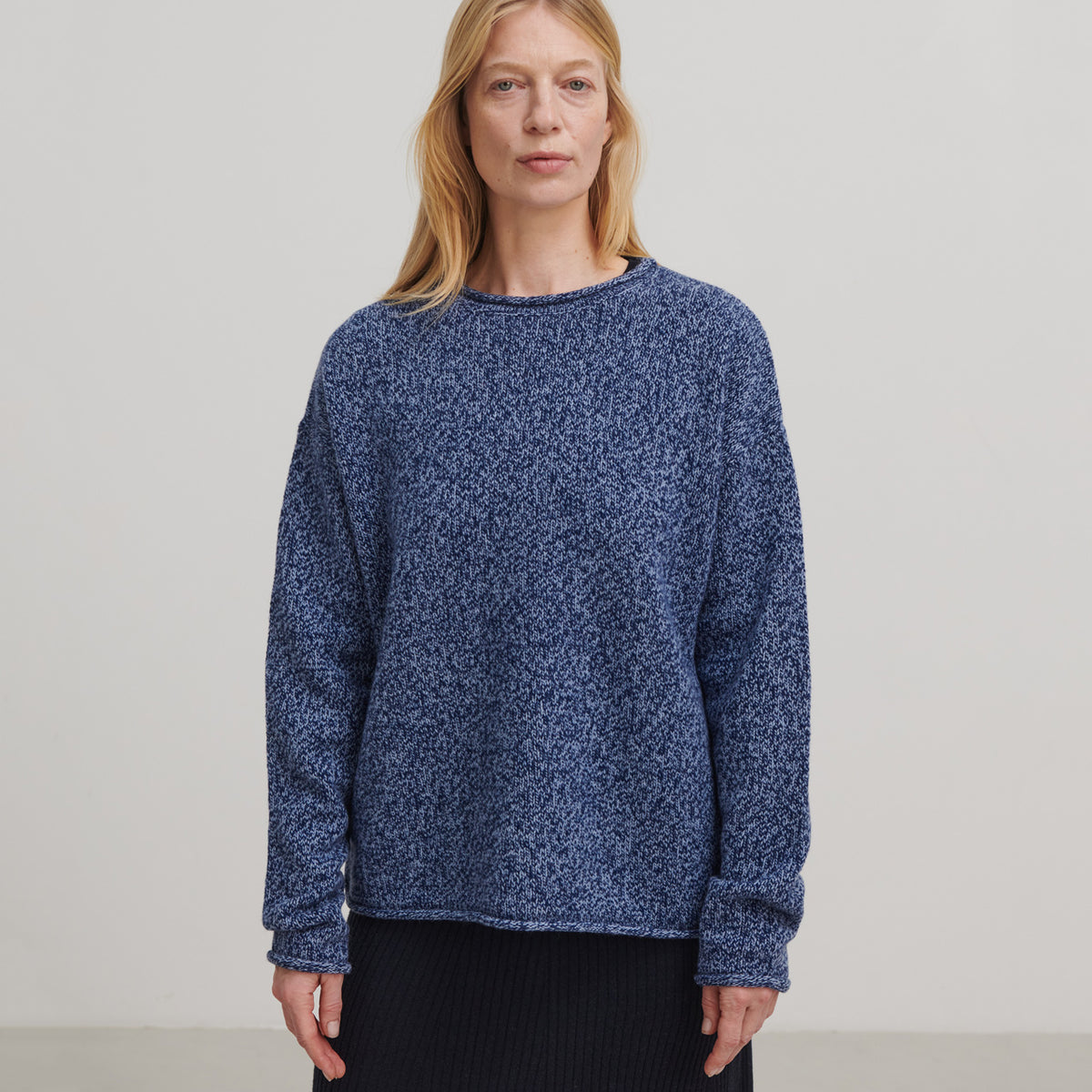 Women's Melange Sweater - 100% Lambswool - Royal/Sky Blue (S, M)