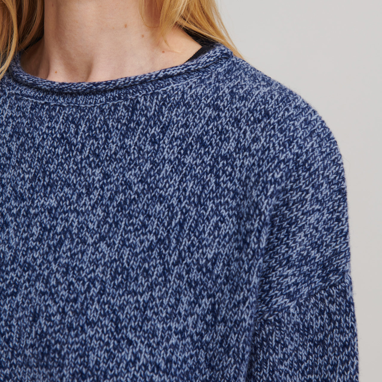 Women's Melange Sweater - 100% Lambswool - Royal/Sky Blue (S, M)