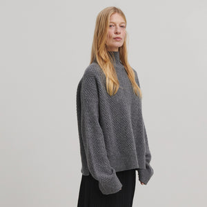 Women's Structure Sweater - 100% Lambswool - Charcoal Melange (S, M, L)