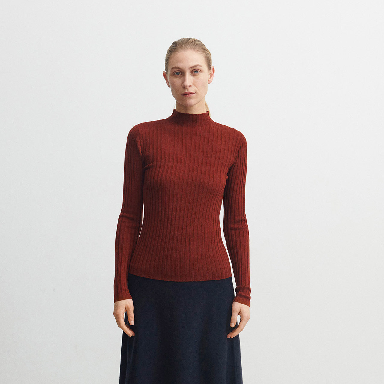 Women's High Neck Long Sleeve Rib Raglan Top - 100% Merino - Clay (S, M, L)
