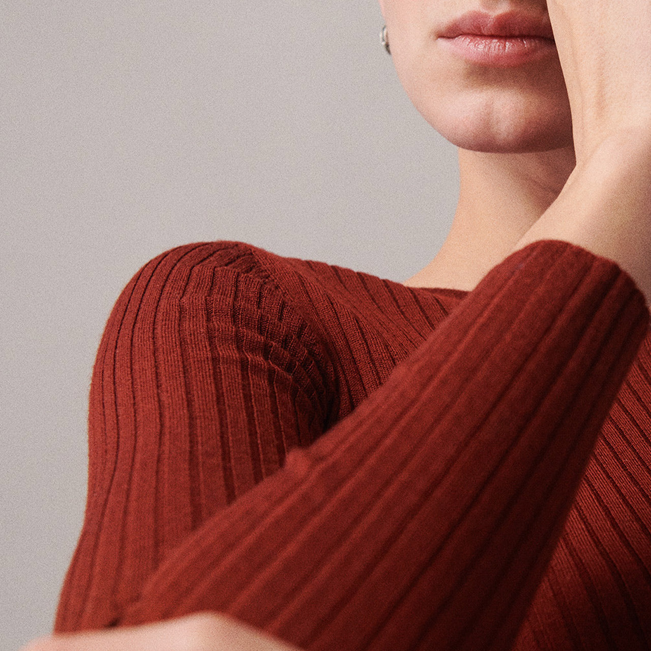 Women's High Neck Long Sleeve Rib Raglan Top - 100% Merino - Clay (S, M, L)