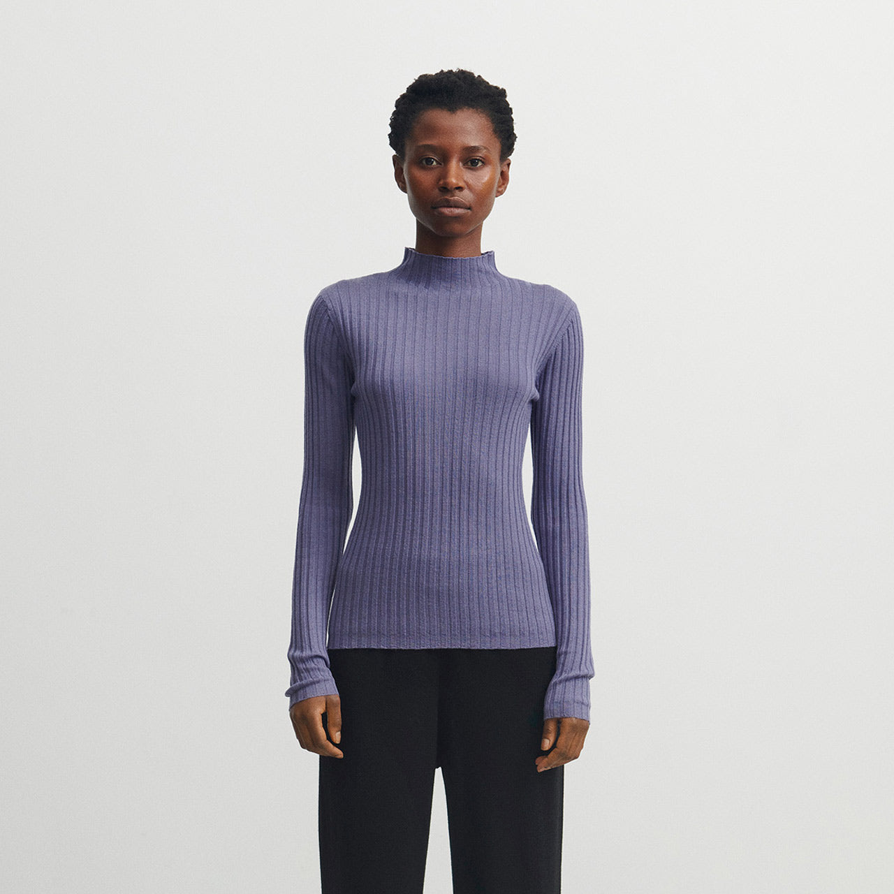 Women's High Neck Long Sleeve Rib Raglan Top - 100% Merino - Dusty Violet (S, M, L)