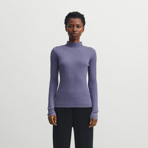 Women's High Neck Long Sleeve Rib Raglan Top - 100% Merino - Dusty Violet (S, M, L)