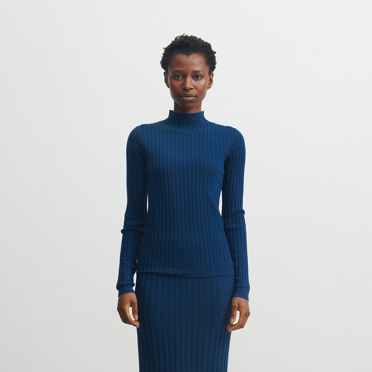 Women's High Neck Long Sleeve Rib Raglan Top - 100% Merino - Pond Blue (S, M, L)