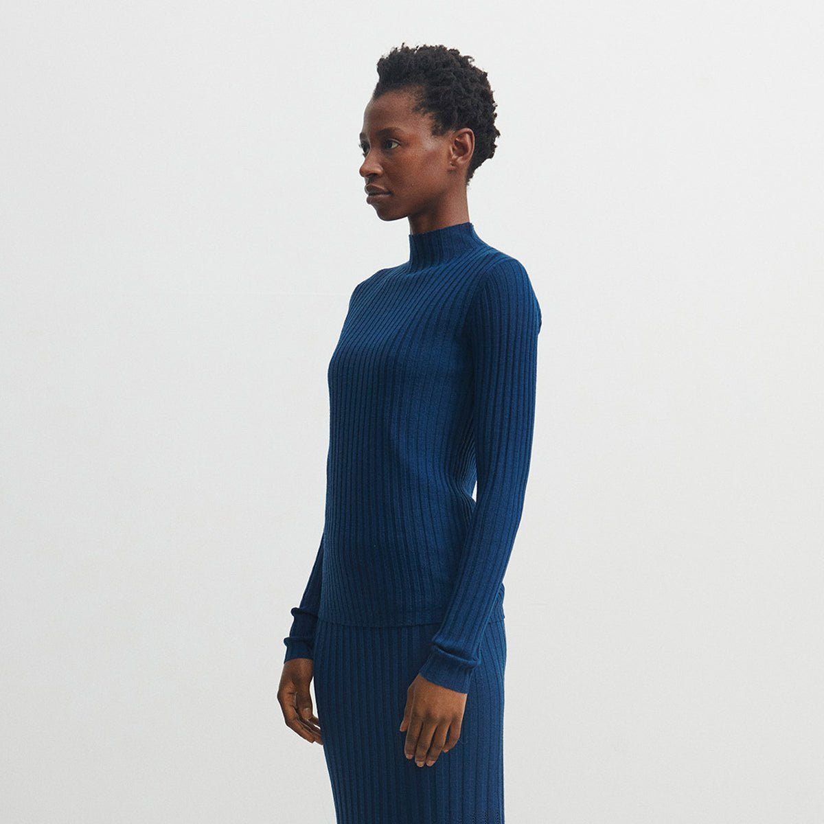 Women's High Neck Long Sleeve Rib Raglan Top - 100% Merino - Pond Blue (S, M, L)