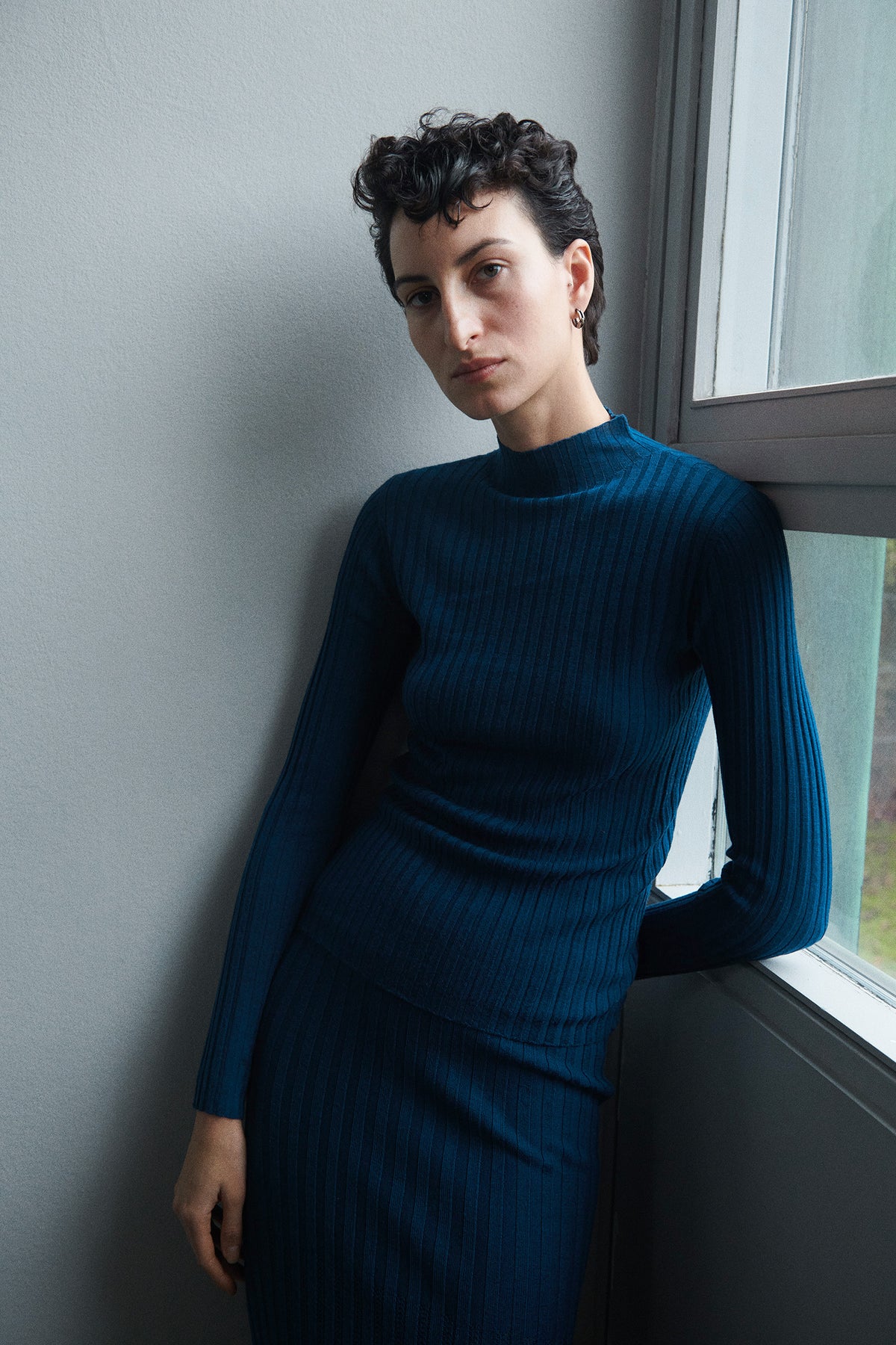 Women's High Neck Long Sleeve Rib Raglan Top - 100% Merino - Pond Blue (S, M, L)