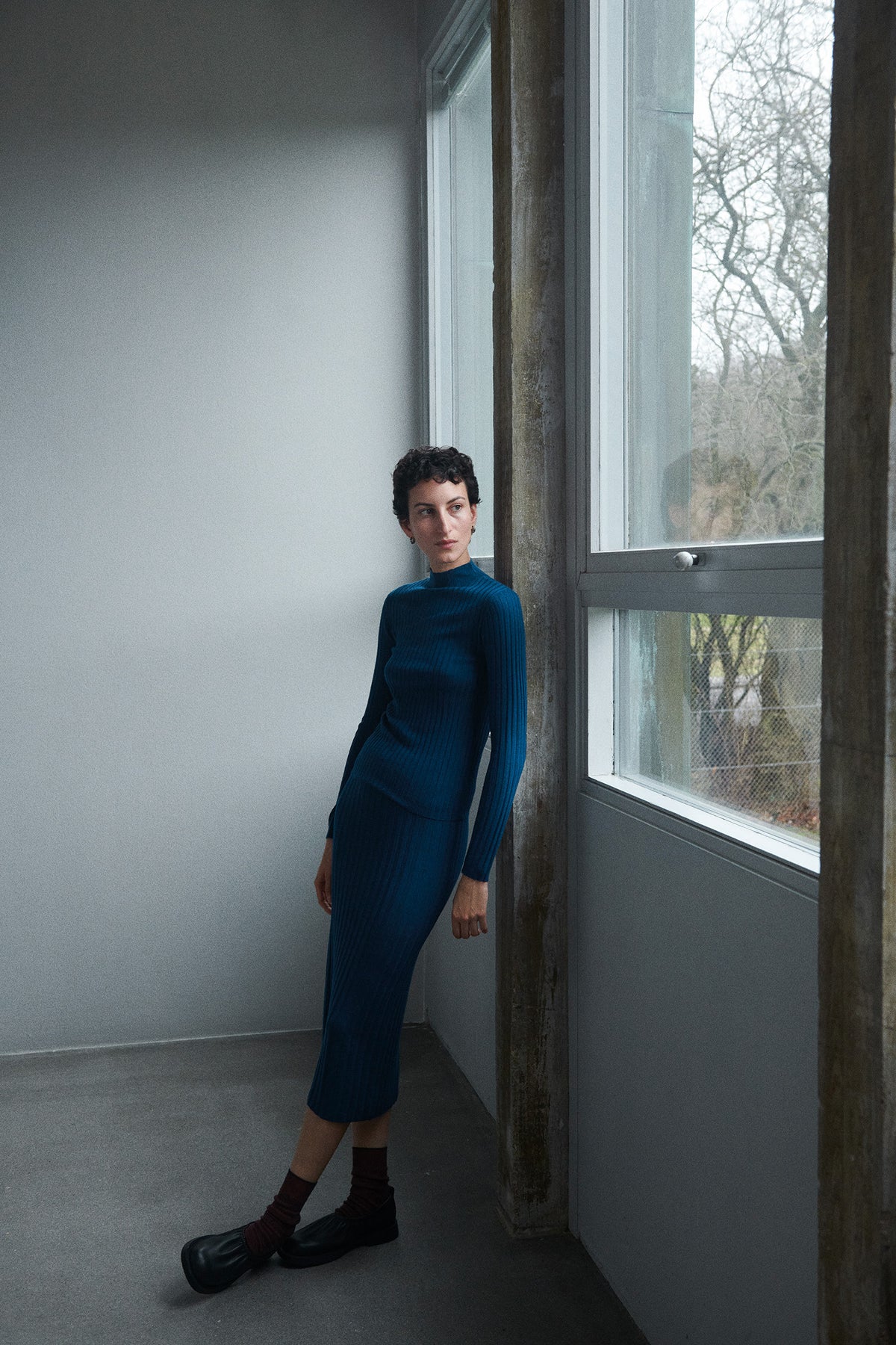 Women's High Neck Long Sleeve Rib Raglan Top - 100% Merino - Pond Blue (S, M, L)