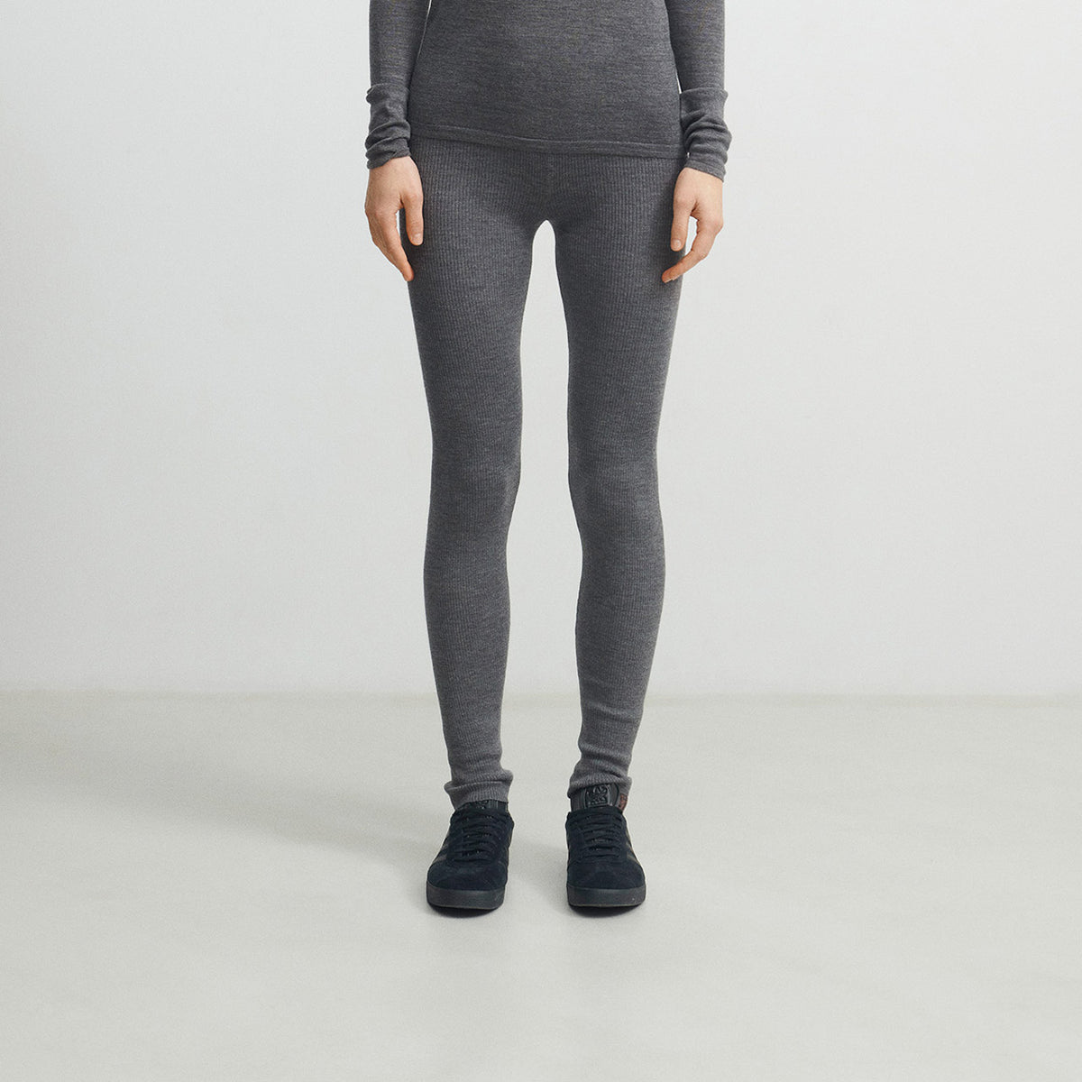 Women's Rib Leggings - 100% Merino - AW25 Grey (M, L)