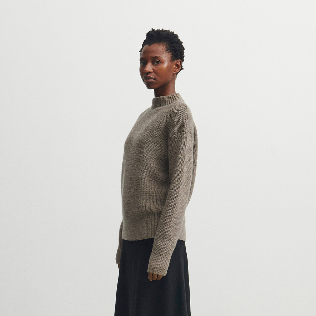 Women's Rib Sweater - 100% Raw Wool - Hazel Melange (S, M)