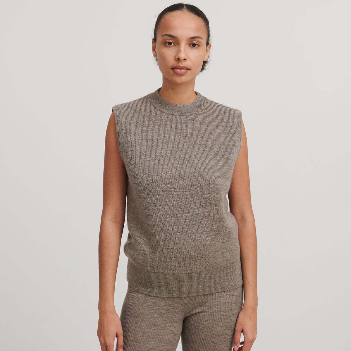 Women's Vest - 100% Raw Wool - Beige Melange (S, M, L)