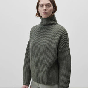 Women's Lambswool Chunky Rib Sweater - Moss Melange (XS, S) *Last ones