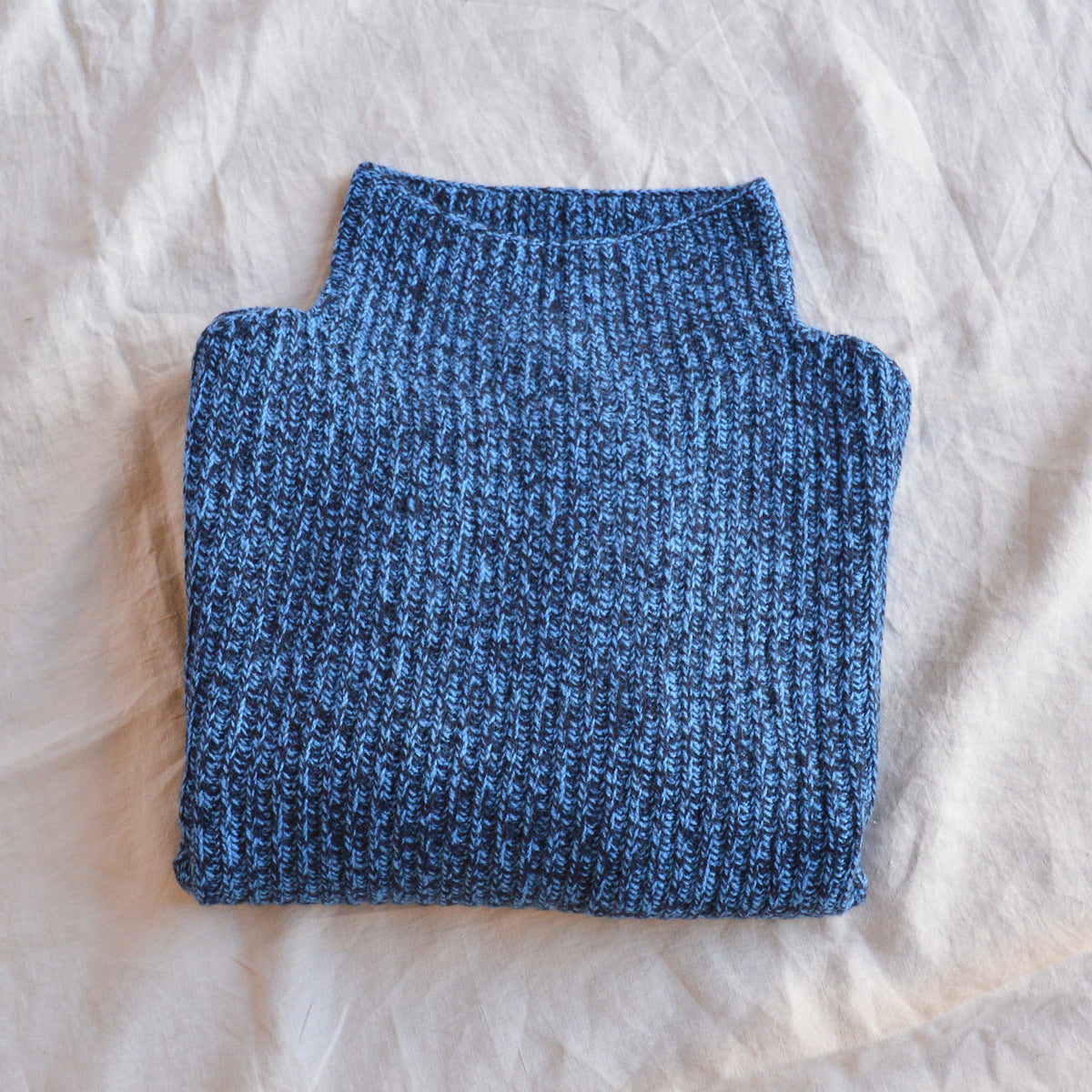 Women's Chunky Rib Sweater - 100% Lambswool - Navy/Sky AW25 (S, M) *Last ones