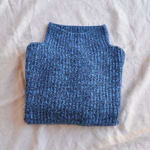 Women's Chunky Rib Sweater - 100% Lambswool - Navy/Sky (XS-M)