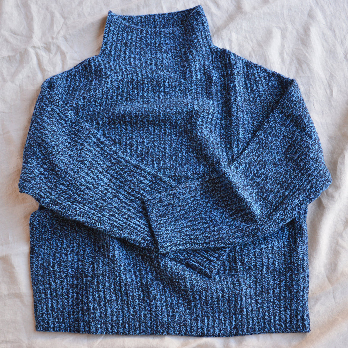 Women's Chunky Rib Sweater - 100% Lambswool - Navy/Sky AW25 (S, M) *Last ones
