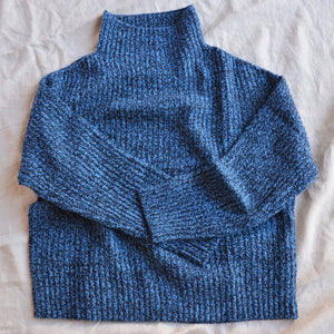 Women's Chunky Rib Sweater - 100% Lambswool - Navy/Sky (XS-M)