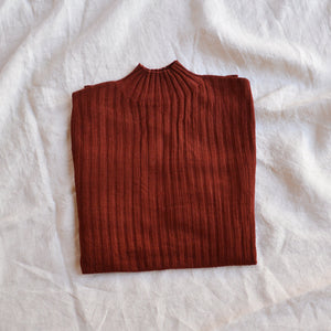 Women's High Neck Long Sleeve Rib Raglan Top - 100% Merino - Clay (S, M, L)