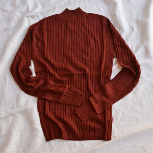 Women's High Neck Long Sleeve Rib Raglan Top - 100% Merino - Clay (S, M, L)