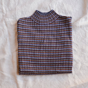 Women's High Neck Long Sleeve Rib Raglan Top - 100% Merino - Multi Stripe (S, M, L)