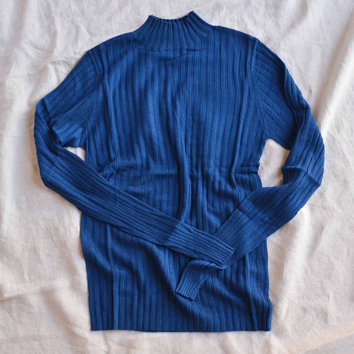 Women's High Neck Long Sleeve Rib Raglan Top - 100% Merino - Pond Blue (S, M, L)