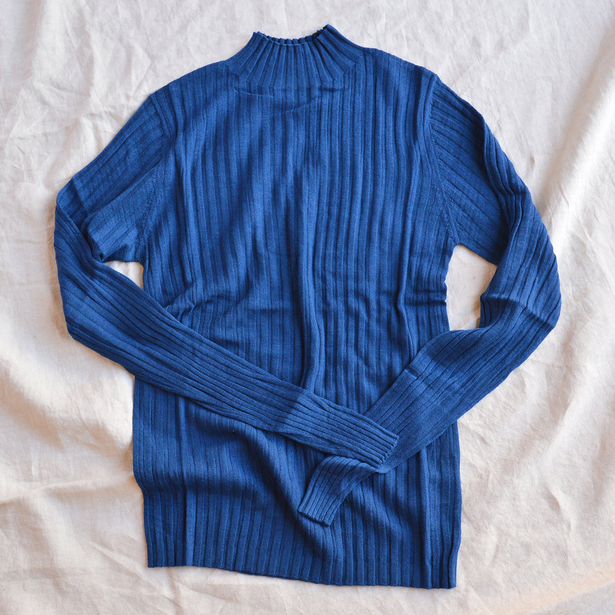 Women's High Neck Long Sleeve Rib Raglan Top - 100% Merino - Pond Blue (S, M, L)