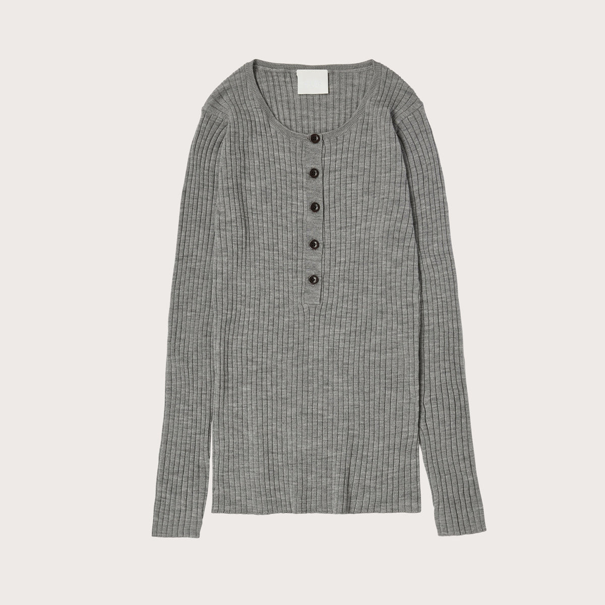 Women's Long Sleeve Rib Top - 100% Merino - Grey AW24 (L) *Last ones