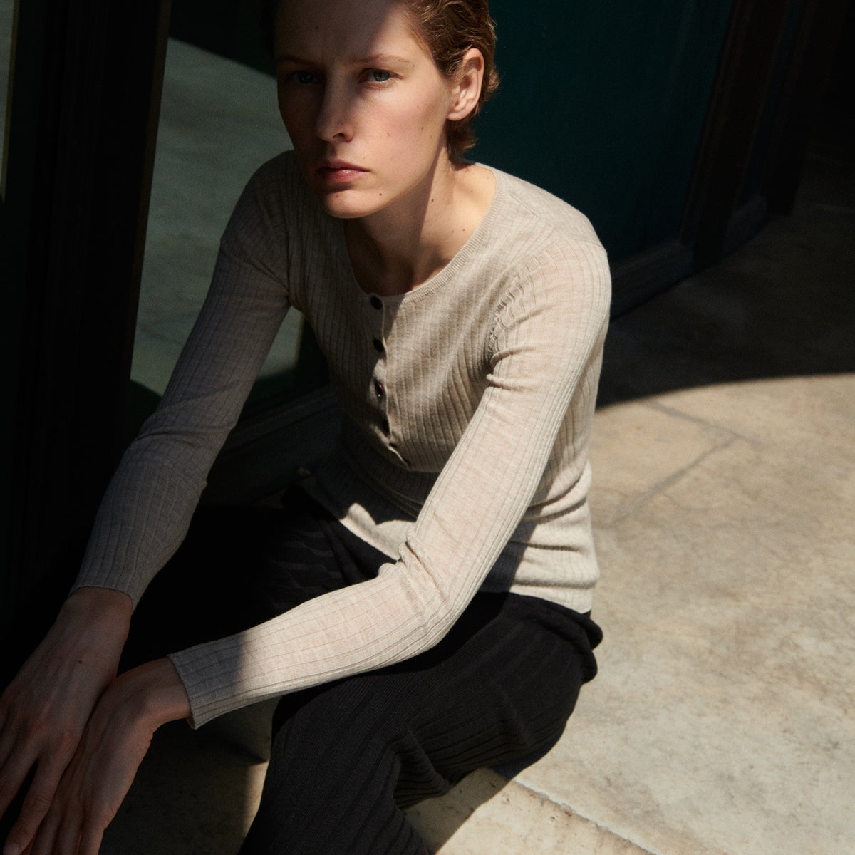 Women's Long Sleeve Rib Top - 100% Merino - Grey AW24 (L) *Last ones