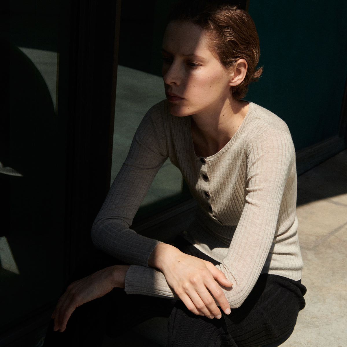 Women's Long Sleeve Rib Top - 100% Merino - Grey AW24 (L) *Last ones