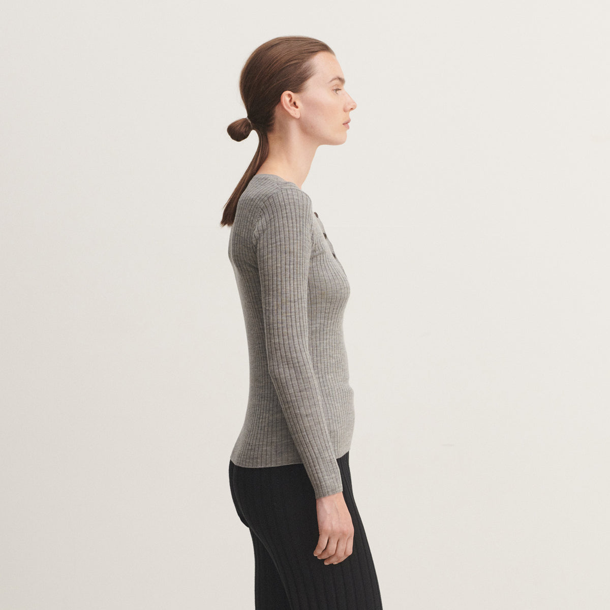 Women's Long Sleeve Rib Top - 100% Merino - Grey AW24 (L) *Last ones