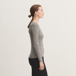 Women's Long Sleeve Rib Top - 100% Merino - Grey Melange (XS-L)