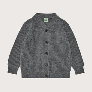 Women's Rib Cardigan - 100% Lambswool - Charcoal AW24 (Teens-Womens S)