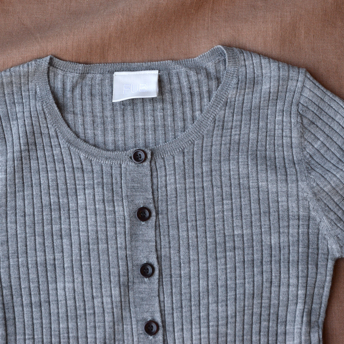 Women's Long Sleeve Rib Top - 100% Merino - Grey AW24 (L) *Last ones