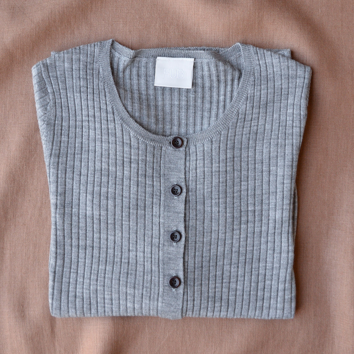 Women's Long Sleeve Rib Top - 100% Merino - Grey AW24 (L) *Last ones