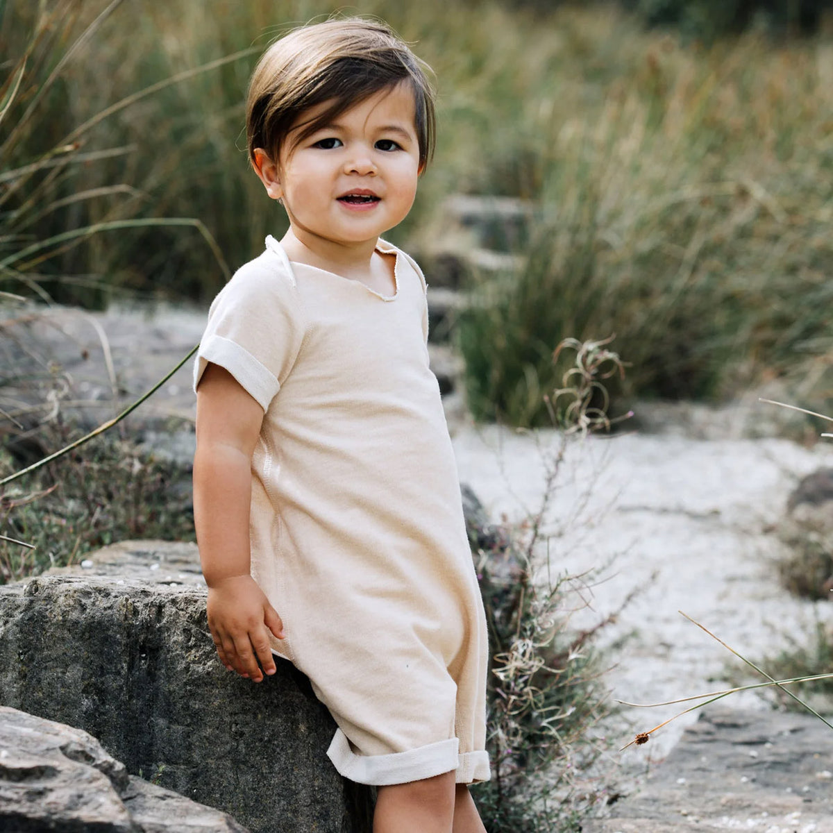 Fine French Terry Romper Suit - Undyed Organic Heirloom Cotton (3-12m)