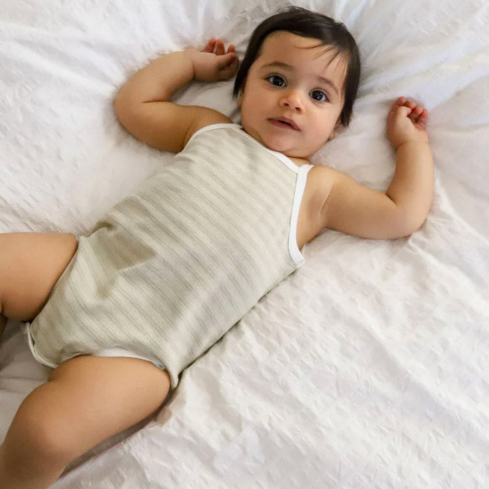 Baby Singlet Bodysuit - Undyed Organic Heirloom Cotton - Pique Stripe (0-24m)