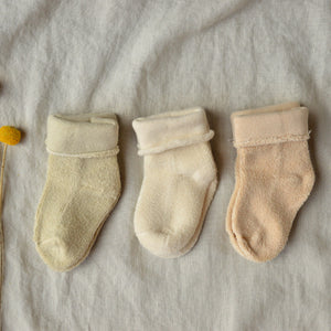 Baby Socks 3 Pack - Undyed Organic Heirloom Cotton Terry (0-18m)