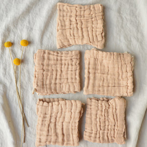 Muslin Wipes/Wash Cloths - Undyed Organic Heirloom Cotton (5 Pack)