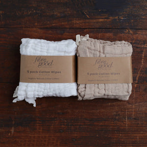 Muslin Wipes/Wash Cloths - Undyed Organic Heirloom Cotton (5 Pack)
