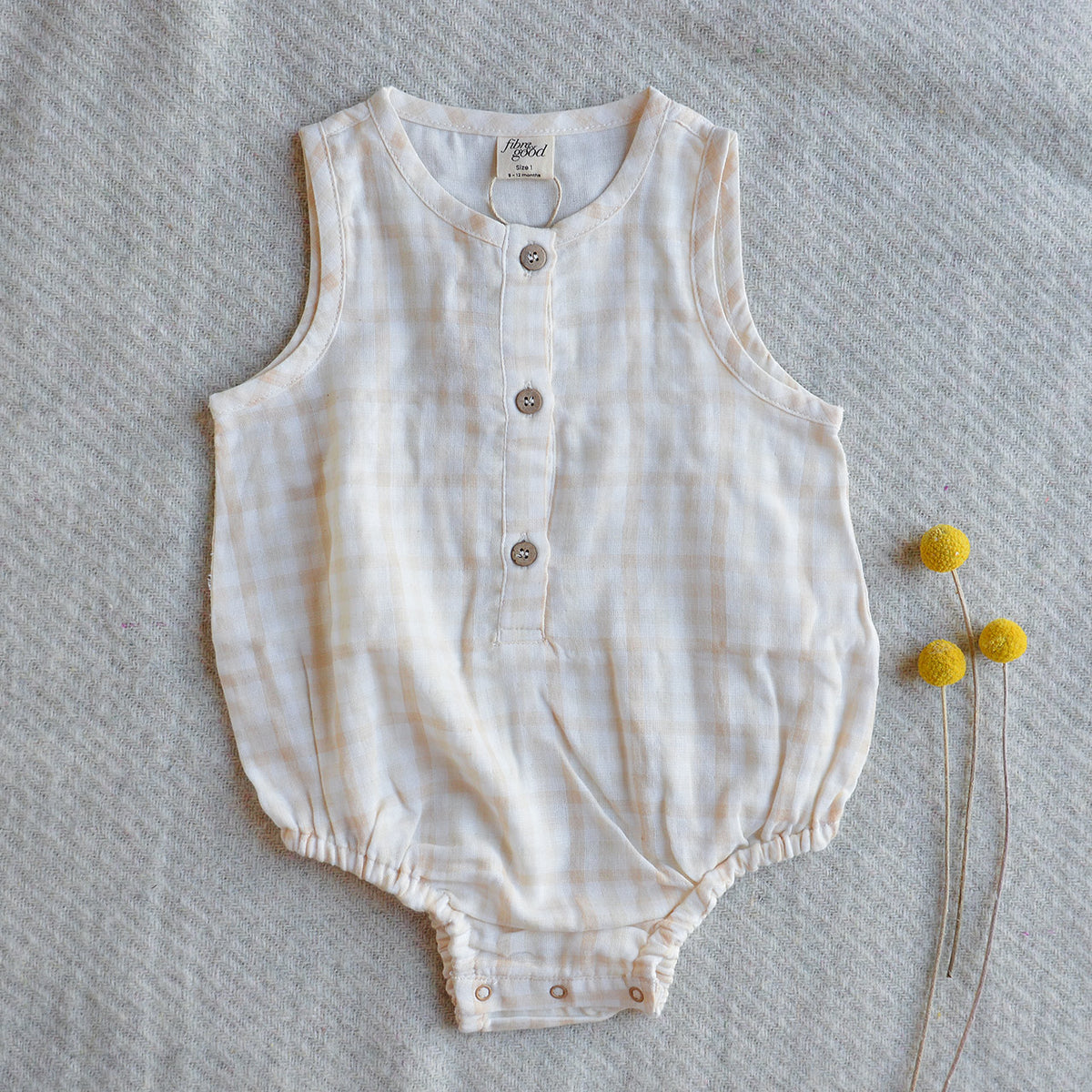 Baby Sleeveless Gingham Bodysuit - Undyed Organic Heirloom Cotton (3-24m)