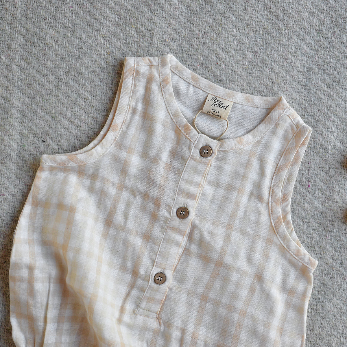 Baby Sleeveless Gingham Bodysuit - Undyed Organic Heirloom Cotton (3-24m)
