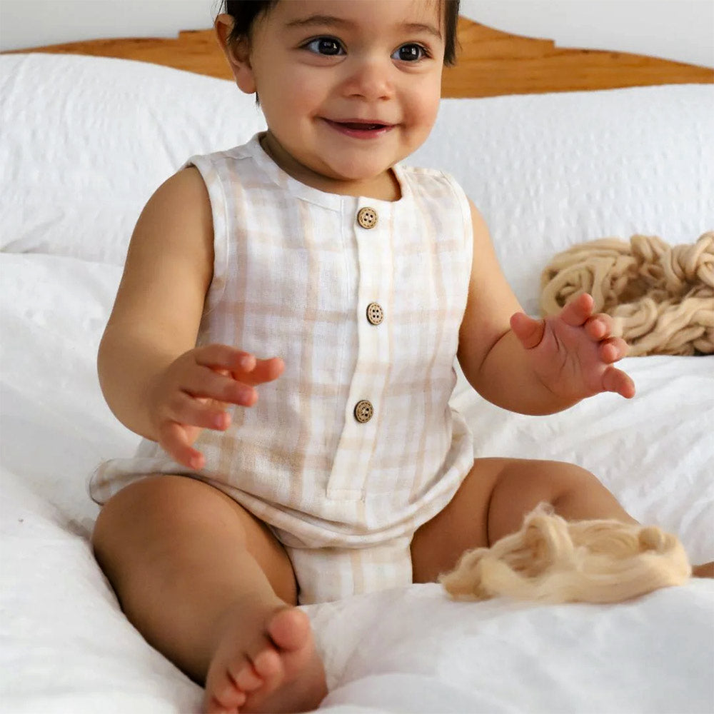 Baby Sleeveless Gingham Bodysuit - Undyed Organic Heirloom Cotton (3-24m)