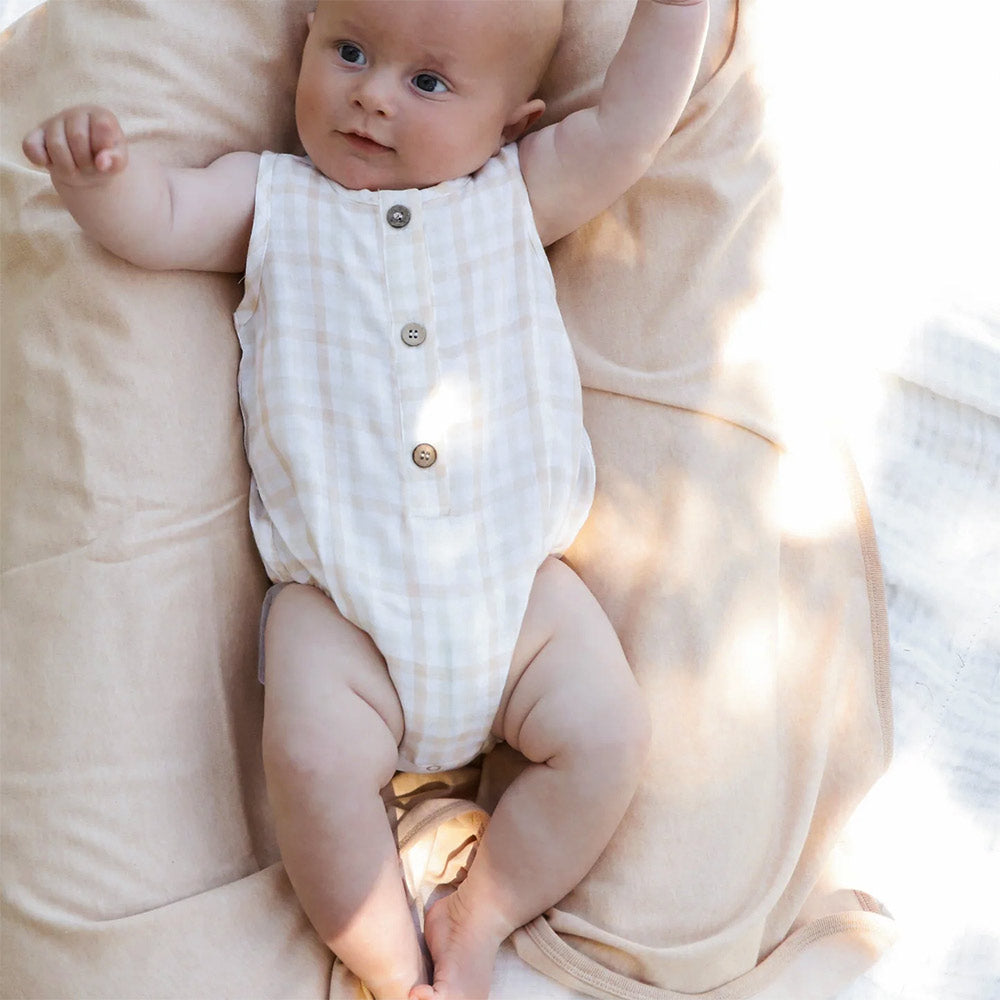 Baby Sleeveless Gingham Bodysuit - Undyed Organic Heirloom Cotton (3-24m)