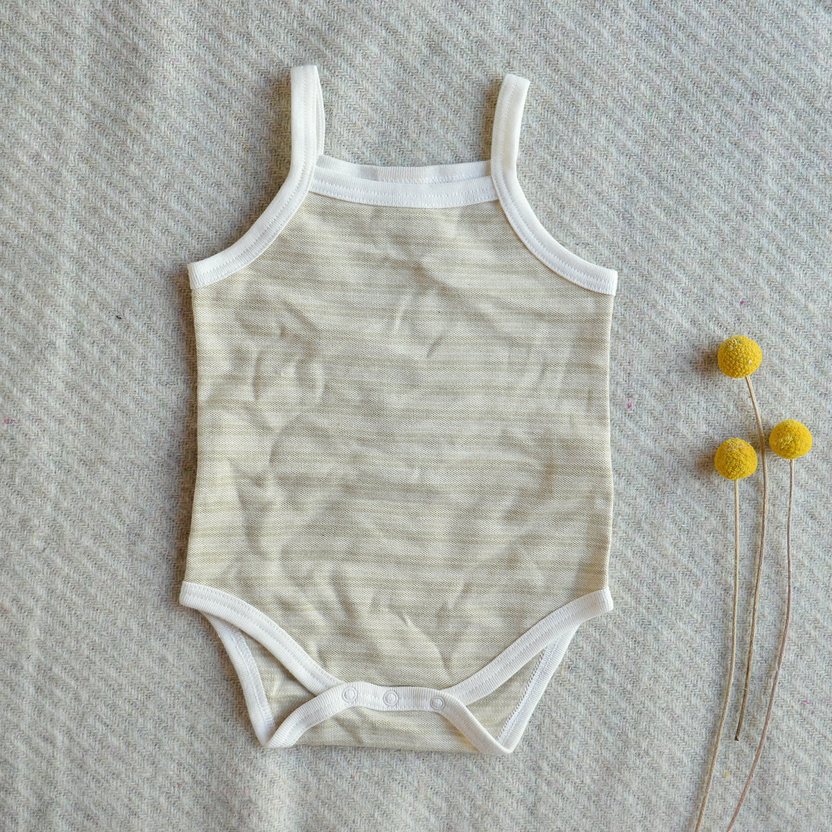 Baby Singlet Bodysuit - Undyed Organic Heirloom Cotton - Pique Stripe (0-24m)