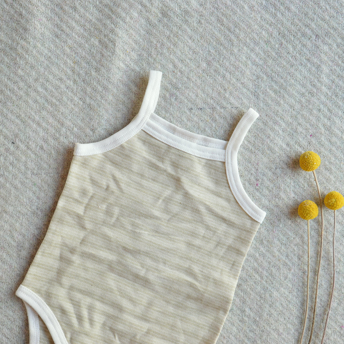 Baby Singlet Bodysuit - Undyed Organic Heirloom Cotton - Pique Stripe (0-24m)