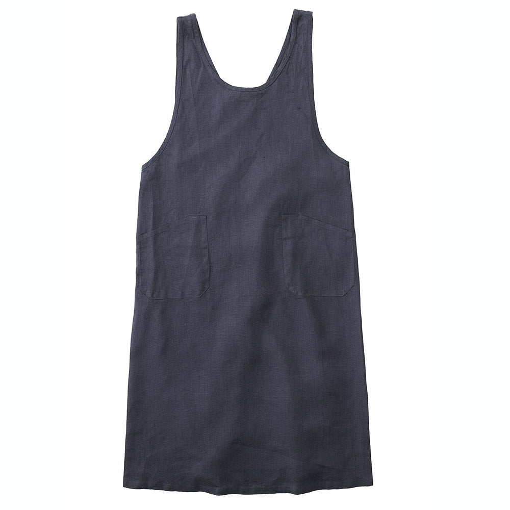 Women's Linen Cross Over Apron Dress - Charcoal Blue