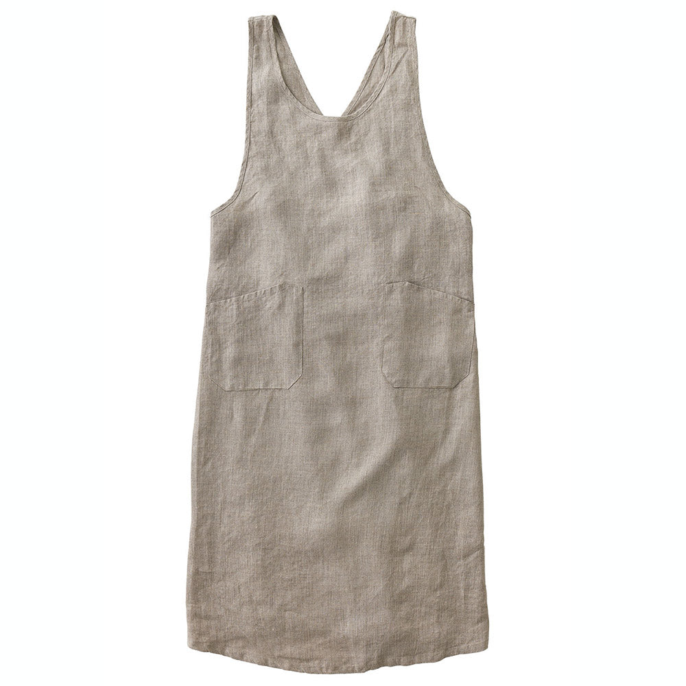 Women's Linen Cross Over Apron Dress - Natural