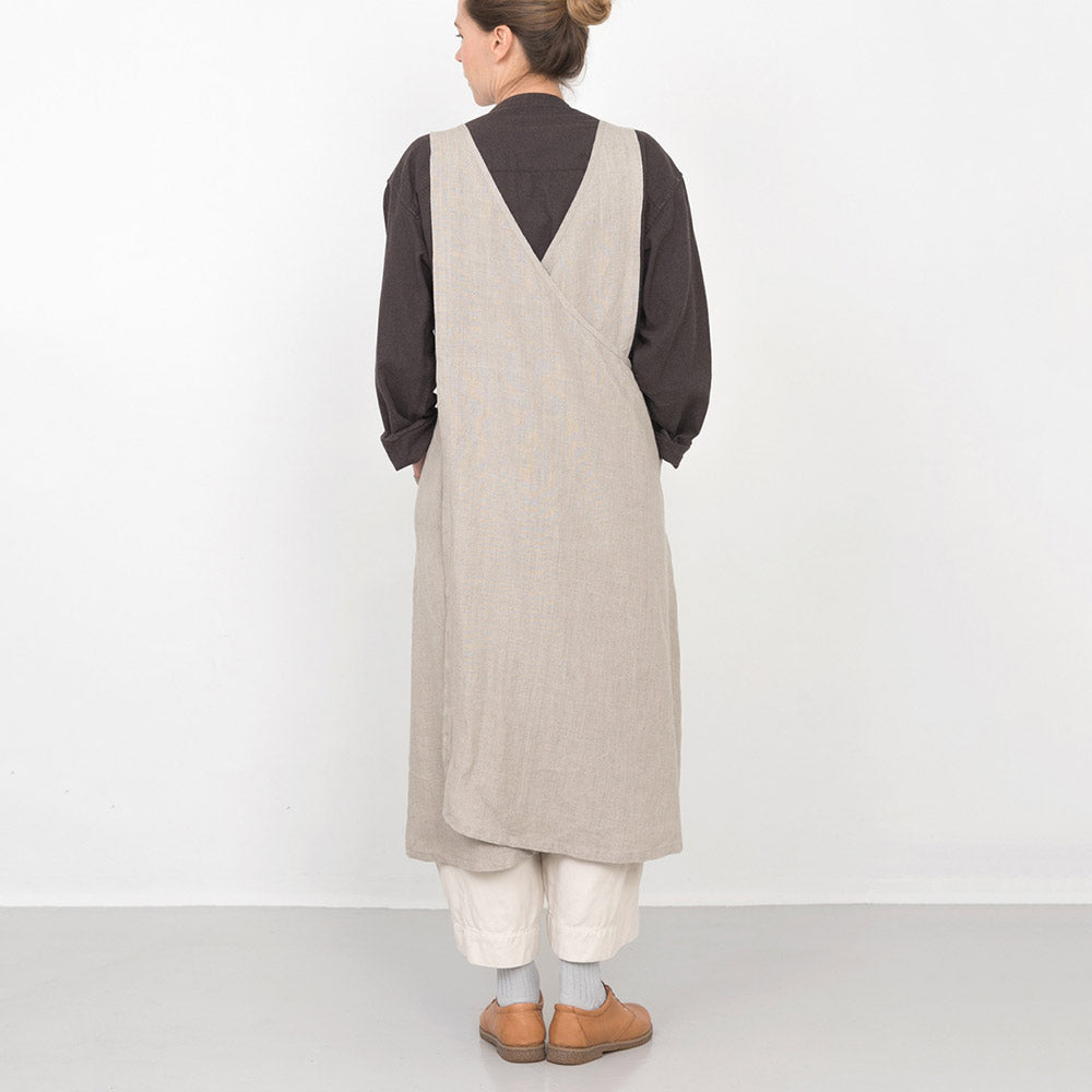 Women's Linen Cross Over Apron Dress - Natural