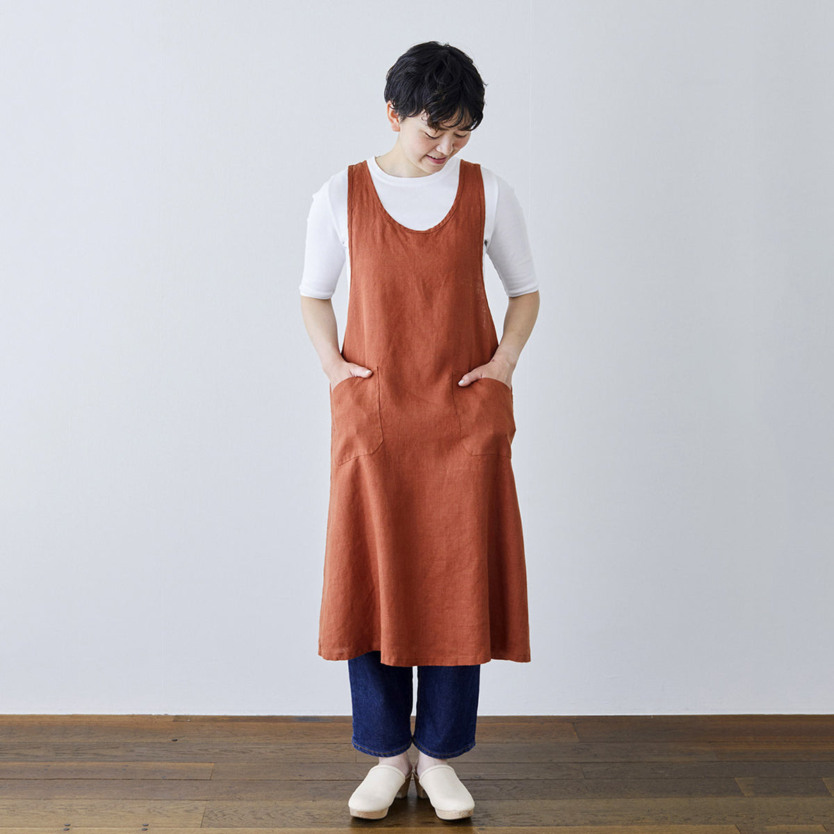Women's Linen Cross Over Apron Dress - Charcoal Blue