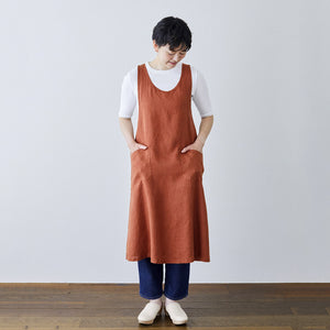 Women's Linen Cross Wrap Apron Dress - Red Ochre